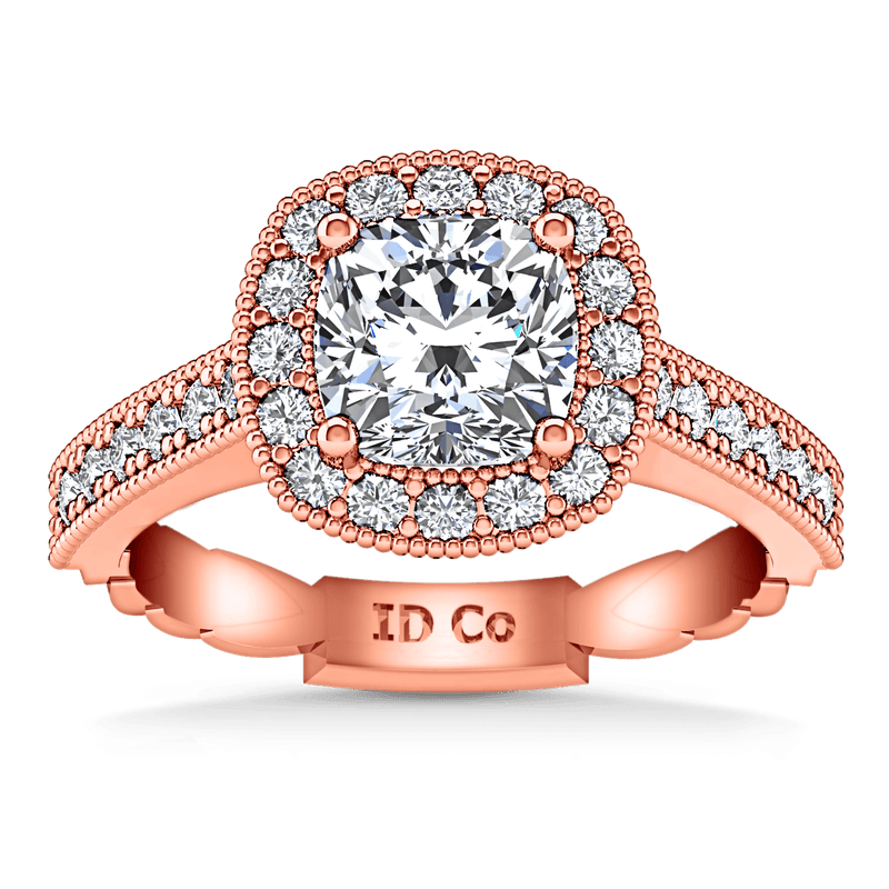 Halo Diamond Cushion Cut Engagement Ring Geneve 14K Rose Gold