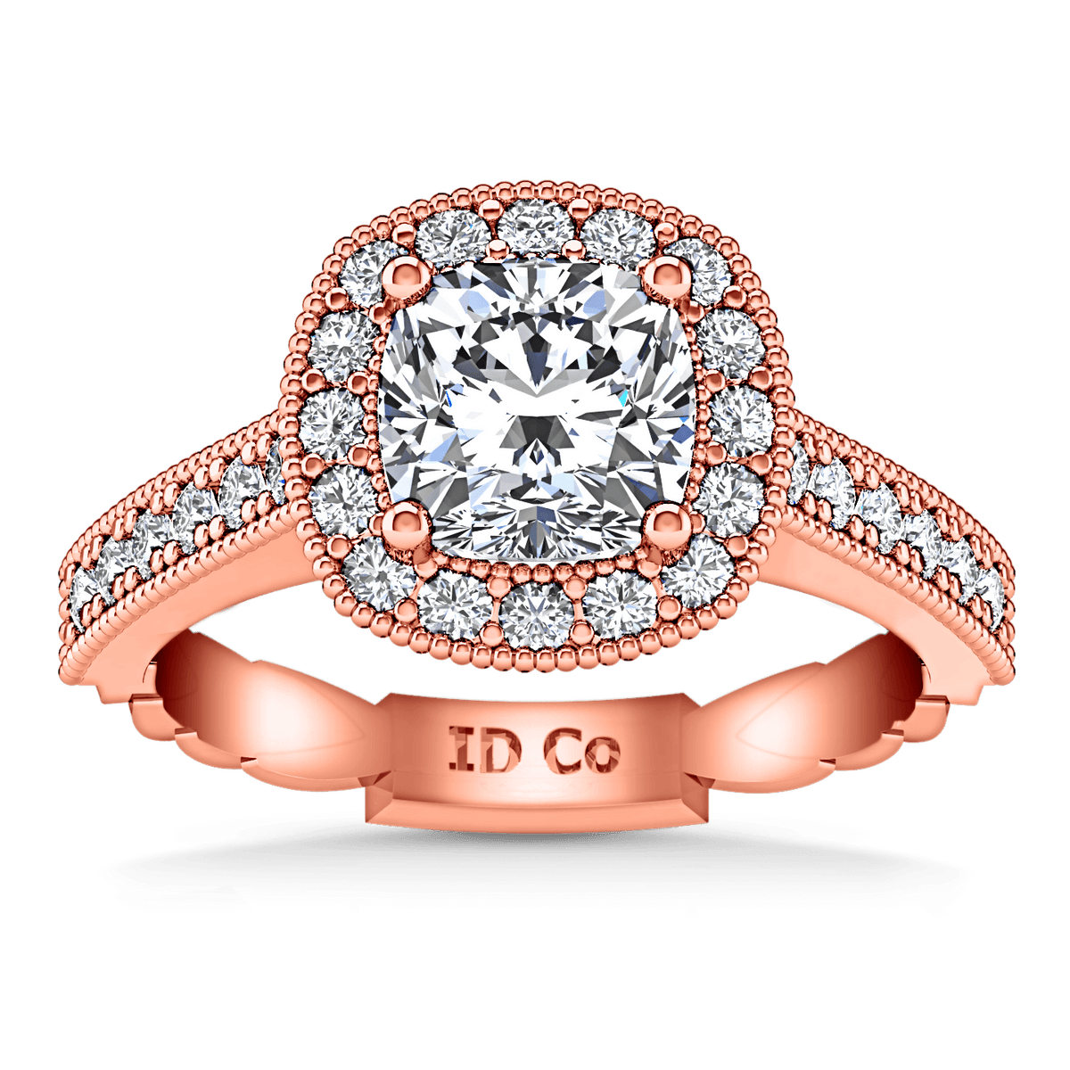 Halo Diamond Cushion Cut Engagement Ring Geneve 14K Rose Gold