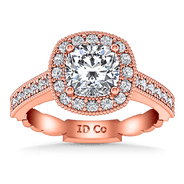Halo Diamond Cushion Cut Engagement Ring Geneve 14K Rose Gold