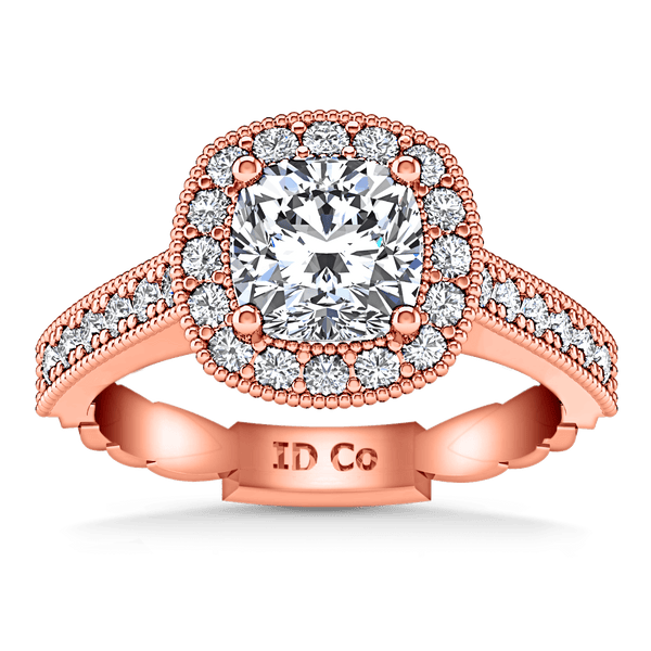 Halo Diamond Cushion Cut Engagement Ring Geneve 14K Rose Gold