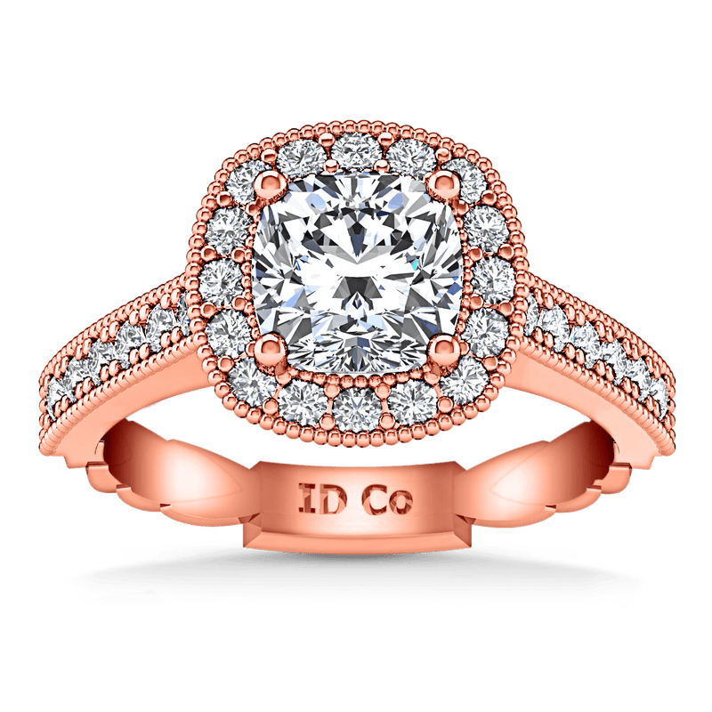 Halo Diamond Cushion Cut Engagement Ring Geneve 14K Rose Gold