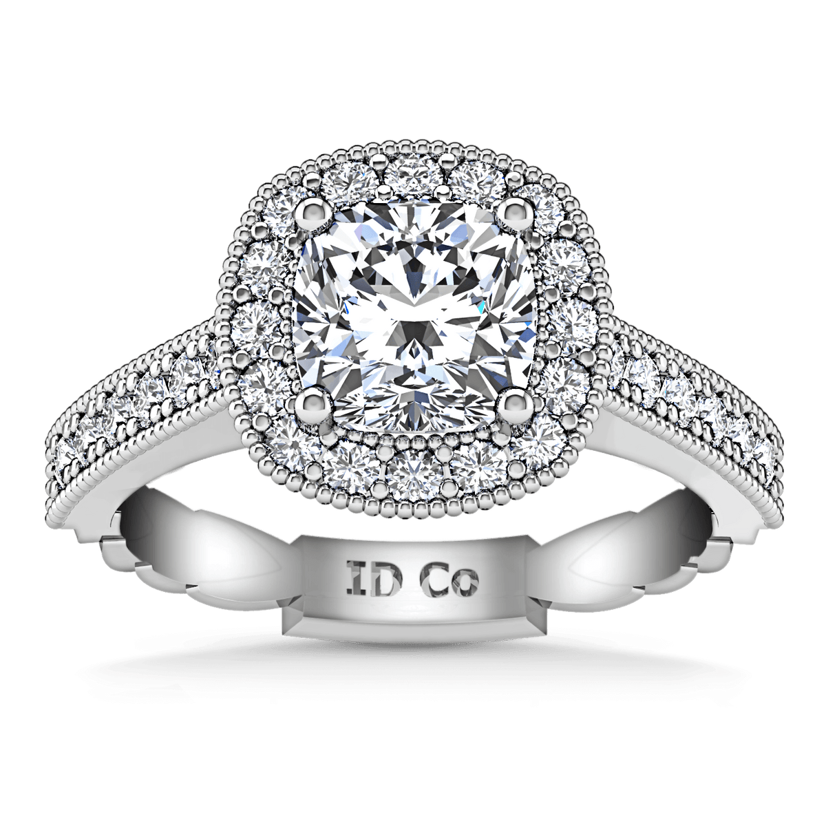 Halo Cushion Cut Diamond Engagement Ring Geneve 14K White Gold