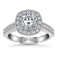 Halo Cushion Cut Diamond Engagement Ring Geneve 14K White Gold