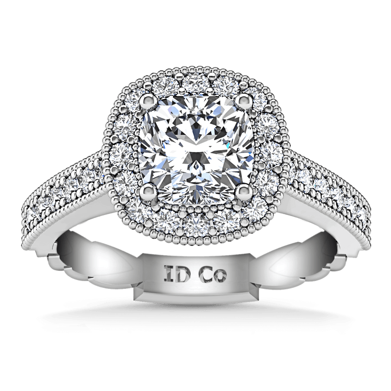 Halo Cushion Cut Diamond Engagement Ring Geneve 14K White Gold