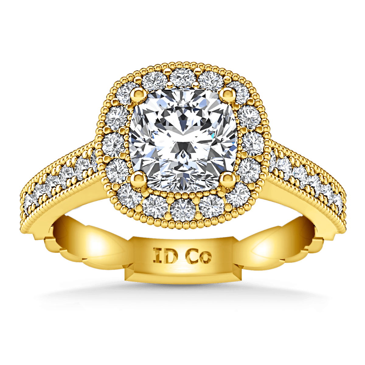 Halo Diamond Cushion Cut Engagement Ring Geneve 14K Yellow Gold