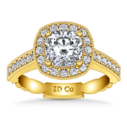 Halo Diamond Cushion Cut Engagement Ring Geneve 14K Yellow Gold
