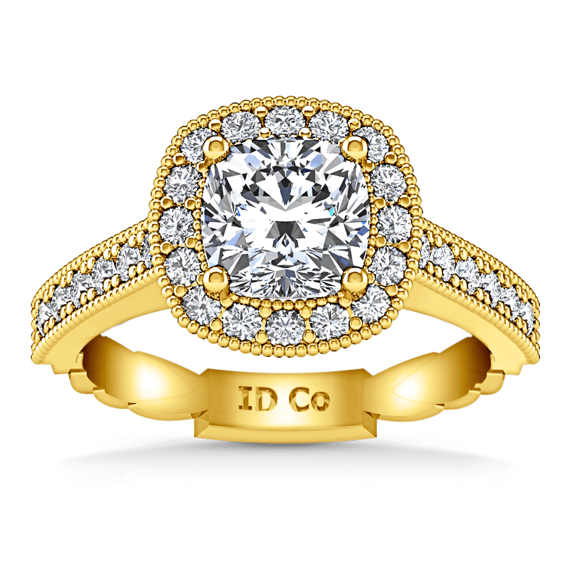 Halo Diamond Cushion Cut Engagement Ring Geneve 14K Yellow Gold