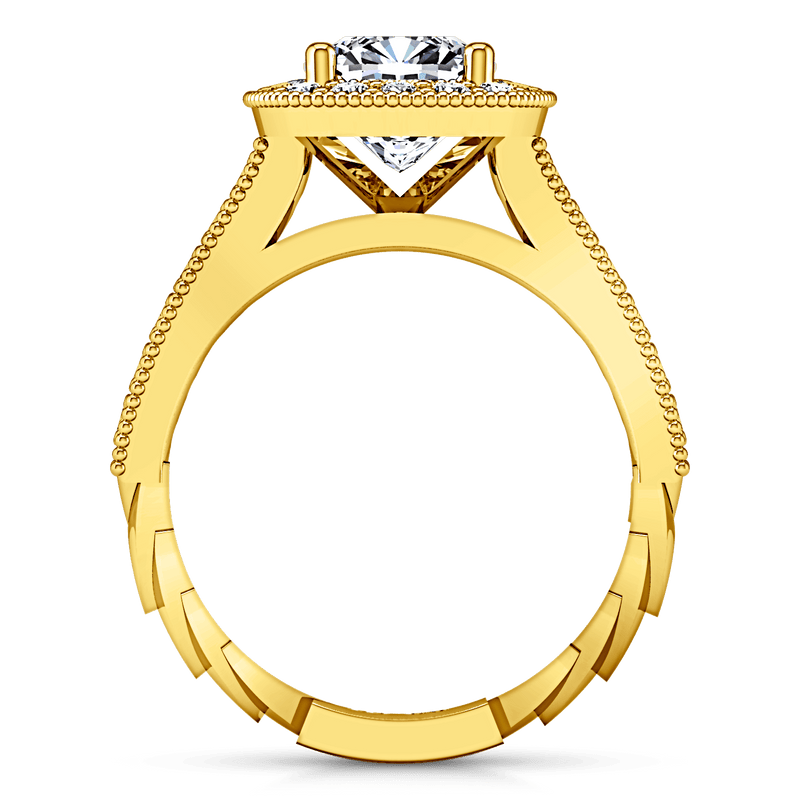 Halo Diamond Cushion Cut Engagement Ring Geneve 14K Yellow Gold