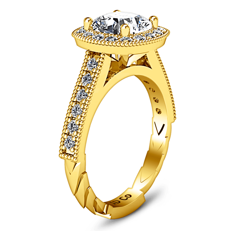 Halo Diamond Cushion Cut Engagement Ring Geneve 14K Yellow Gold