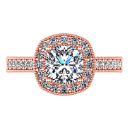 Halo Diamond Cushion Cut Engagement Ring Geneve 14K Rose Gold