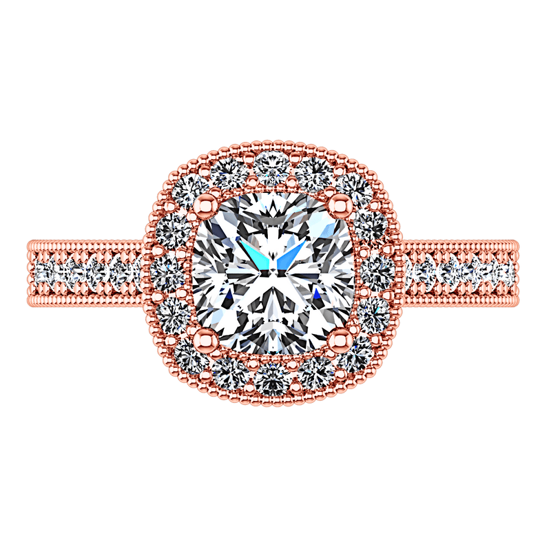 Halo Diamond Cushion Cut Engagement Ring Geneve 14K Rose Gold