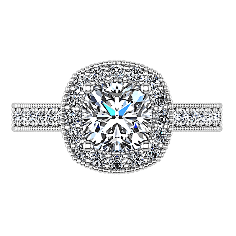 Halo Cushion Cut Diamond Engagement Ring Geneve 14K White Gold