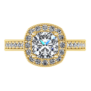 Halo Diamond Cushion Cut Engagement Ring Geneve 14K Yellow Gold