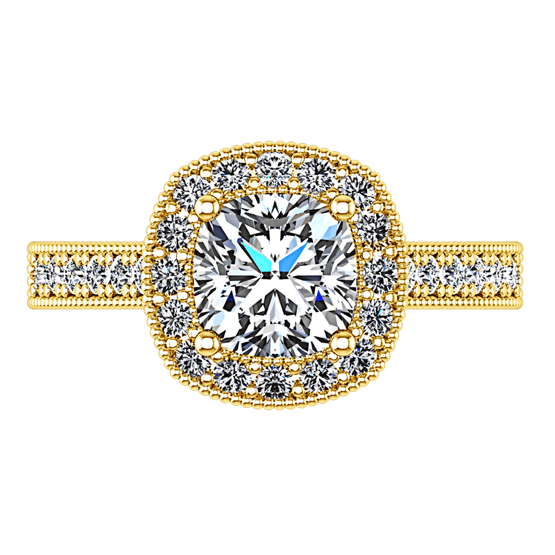 Halo Diamond Cushion Cut Engagement Ring Geneve 14K Yellow Gold