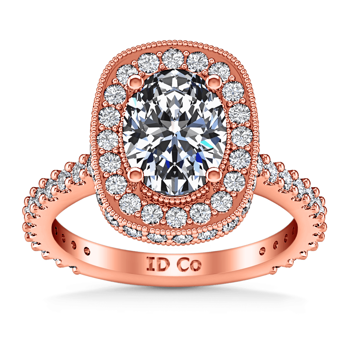 Halo Diamond Oval Engagement Ring Camille 14K Rose Gold