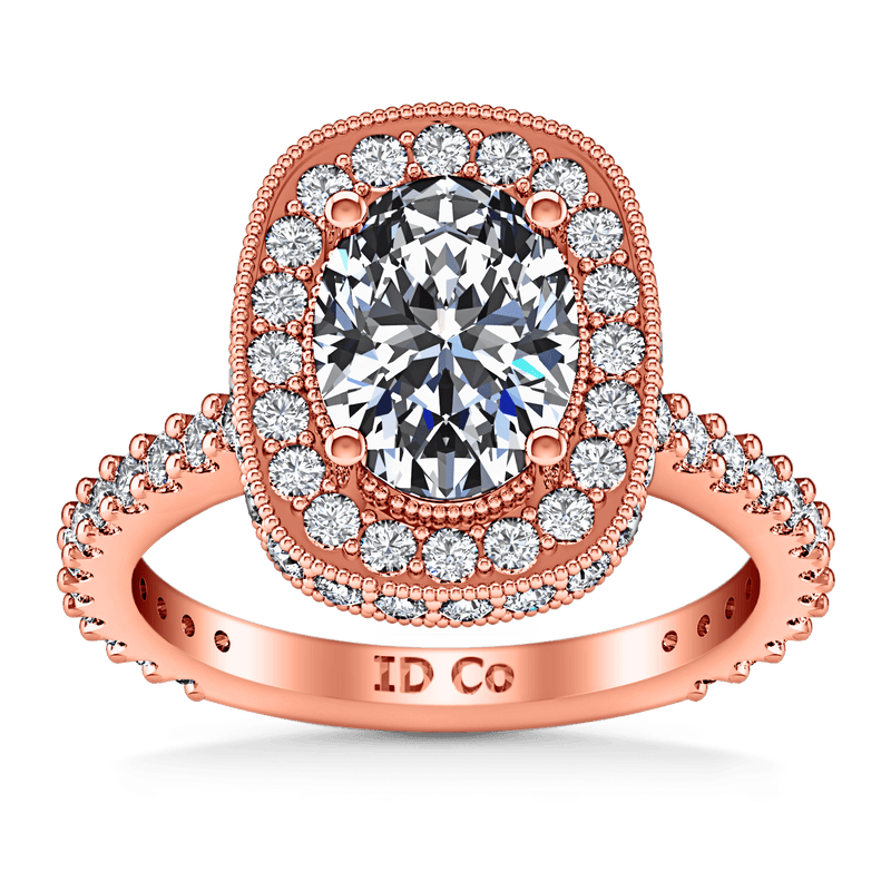 Halo Diamond Oval Engagement Ring Camille 14K Rose Gold