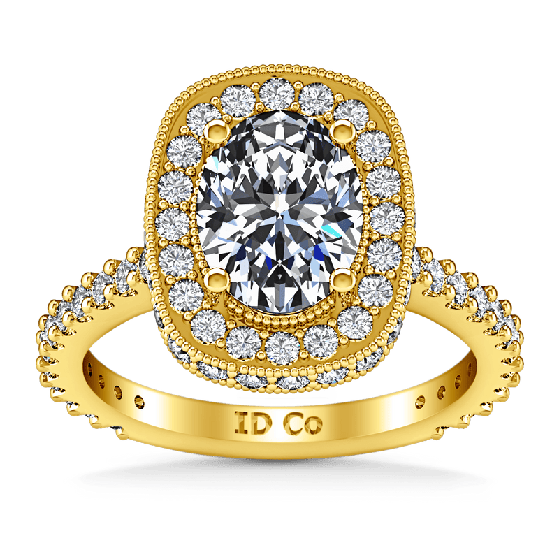Halo Diamond Oval Engagement Ring Camille 14K Yellow Gold