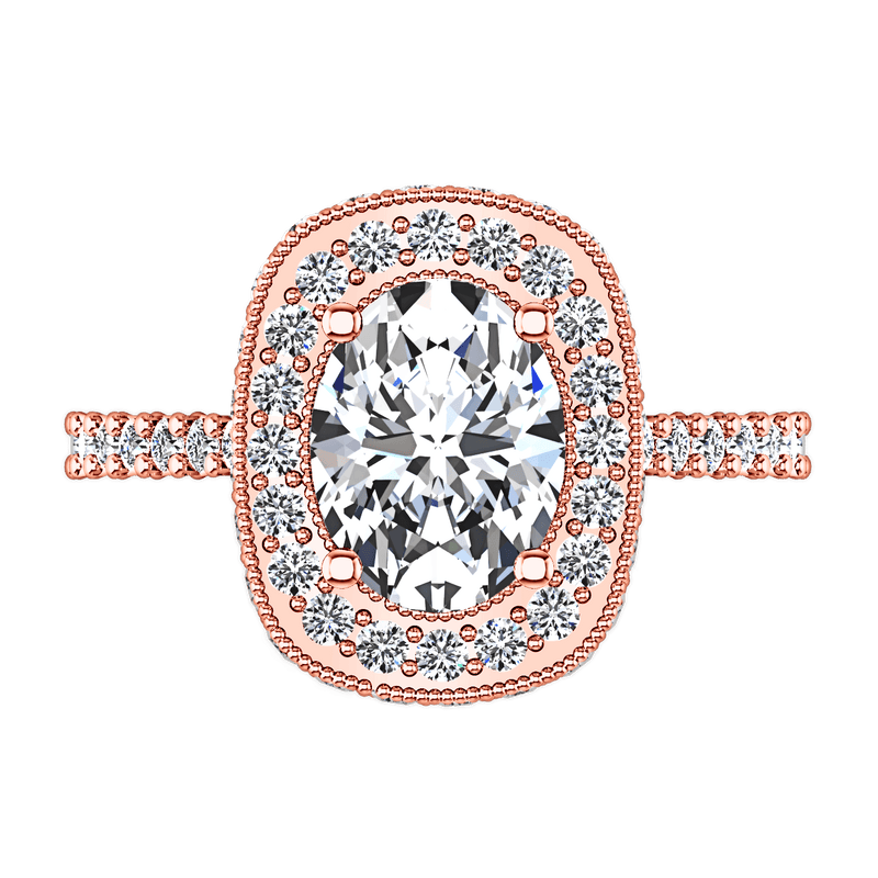 Halo Diamond Oval Engagement Ring Camille 14K Rose Gold