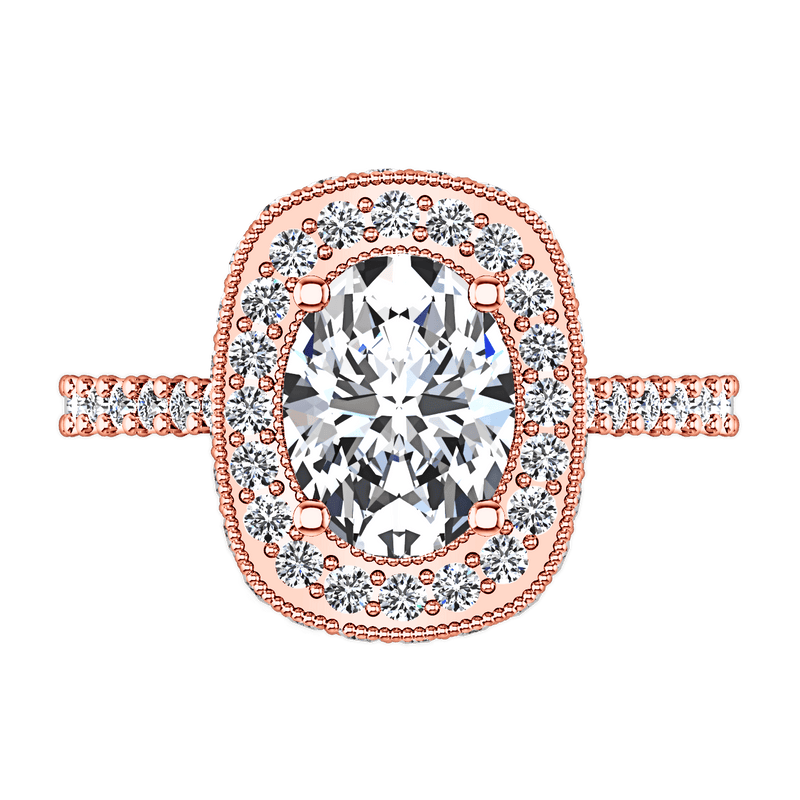 Halo Diamond Oval Engagement Ring Camille 14K Rose Gold