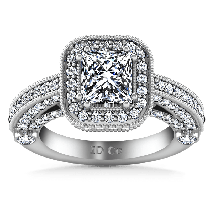 Halo Cushion Cut Diamond Engagement Ring Leilani 14K White Gold