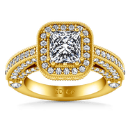Halo Diamond Princess Cut Engagement Ring Leilani 14K Yellow Gold