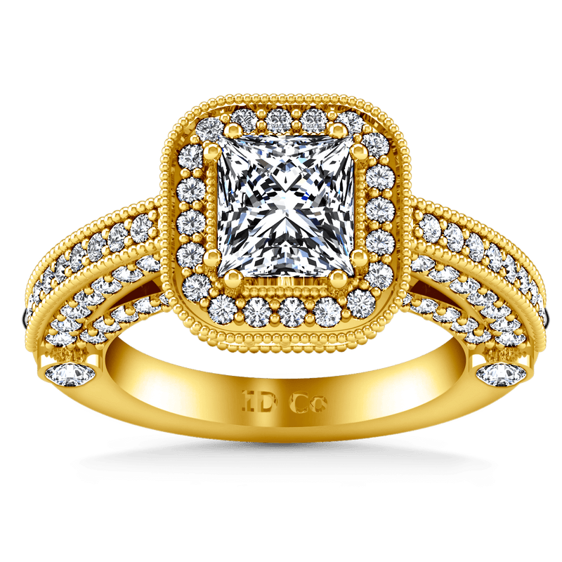 Halo Diamond Princess Cut Engagement Ring Leilani 14K Yellow Gold