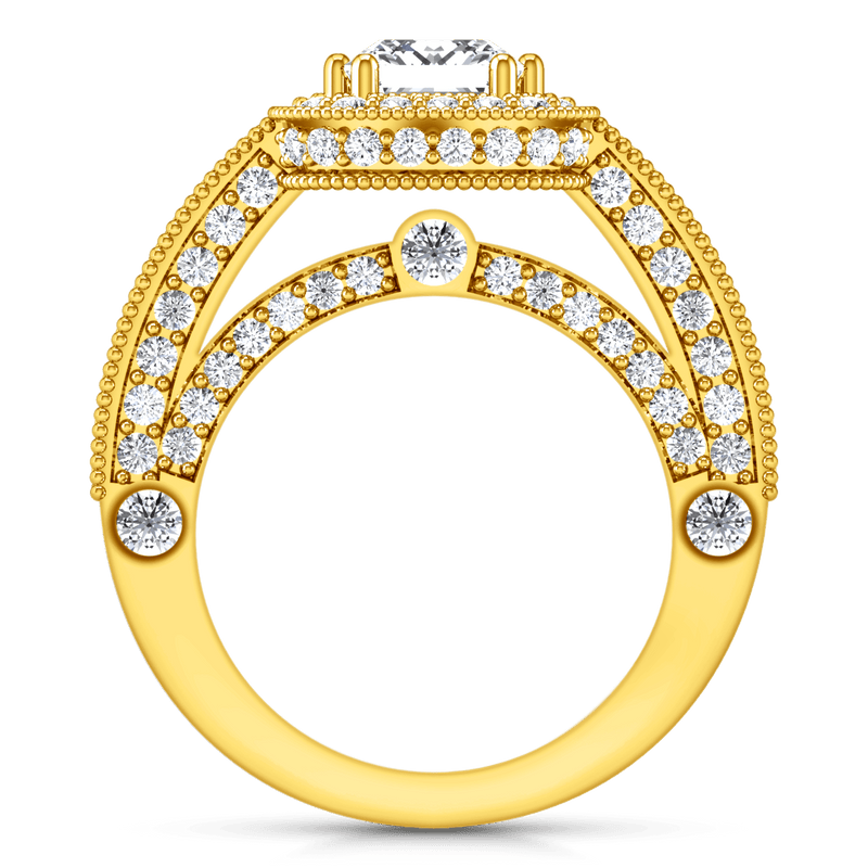 Halo Diamond Princess Cut Engagement Ring Leilani 14K Yellow Gold