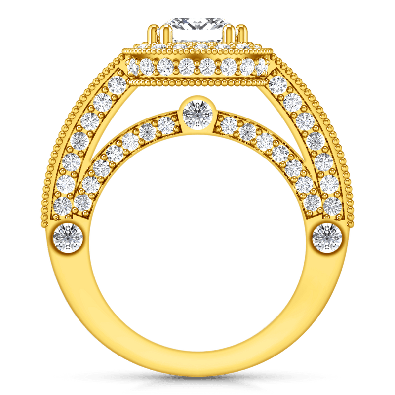 Halo Diamond Princess Cut Engagement Ring Leilani 14K Yellow Gold