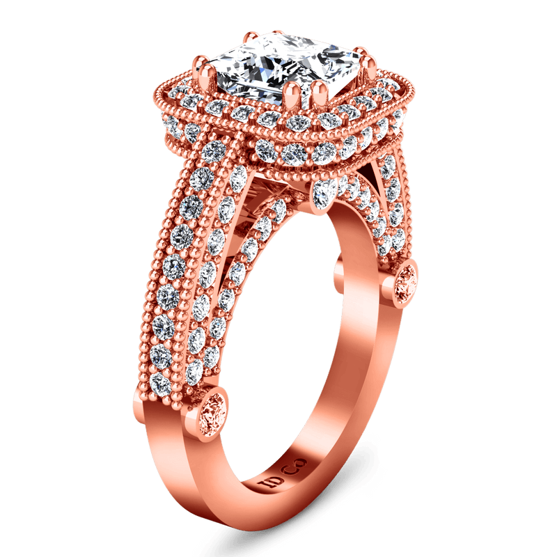 Halo Diamond Cushion Cut Engagement Ring Leilani 14K Rose Gold