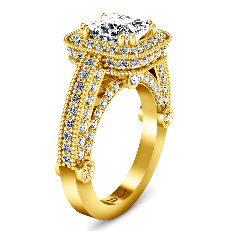 Halo Diamond Princess Cut Engagement Ring Leilani 14K Yellow Gold