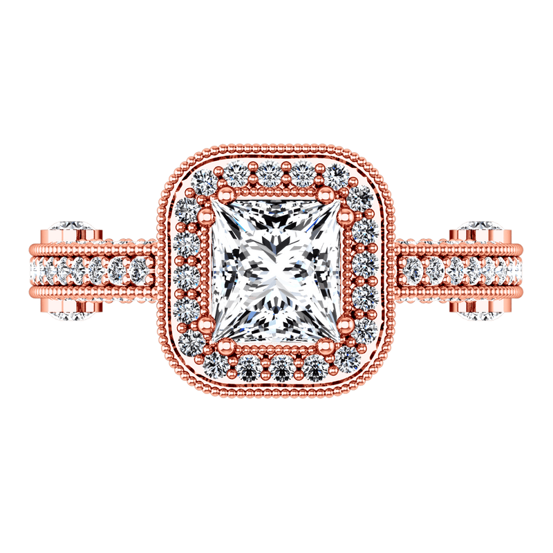Halo Diamond Cushion Cut Engagement Ring Leilani 14K Rose Gold