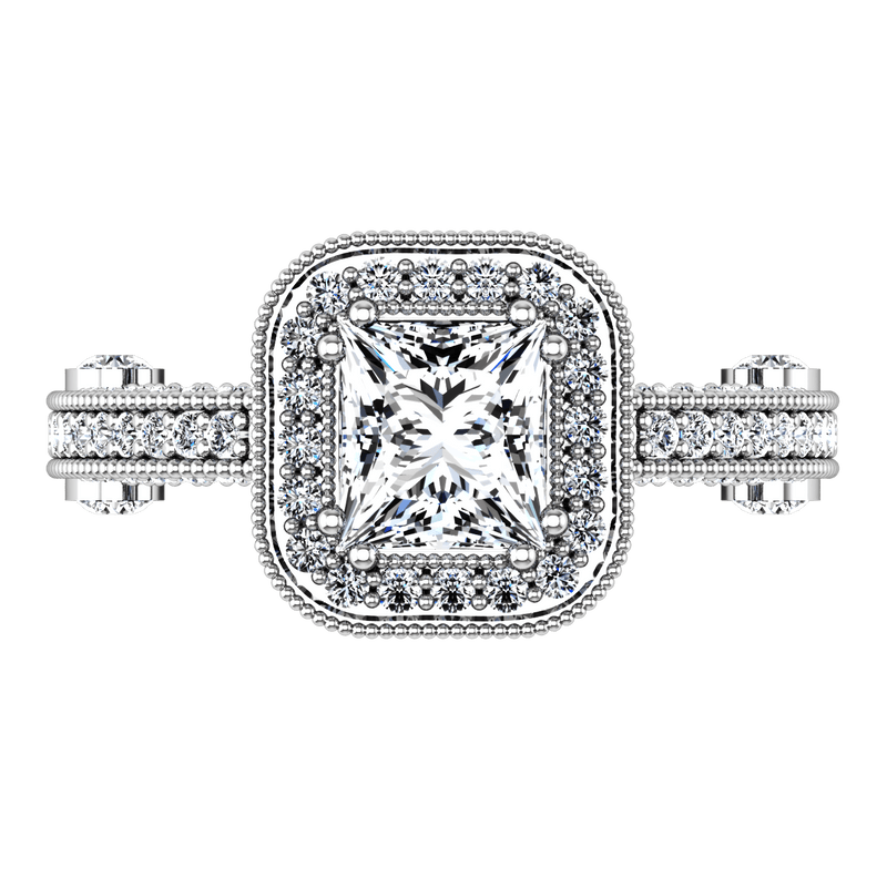 Halo Cushion Cut Diamond Engagement Ring Leilani 14K White Gold