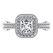 Halo Cushion Cut Diamond Engagement Ring Leilani 14K White Gold