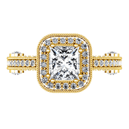 Halo Diamond Princess Cut Engagement Ring Leilani 14K Yellow Gold