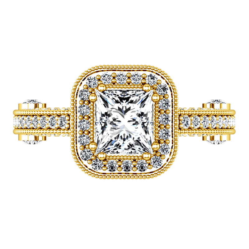Halo Diamond Princess Cut Engagement Ring Leilani 14K Yellow Gold