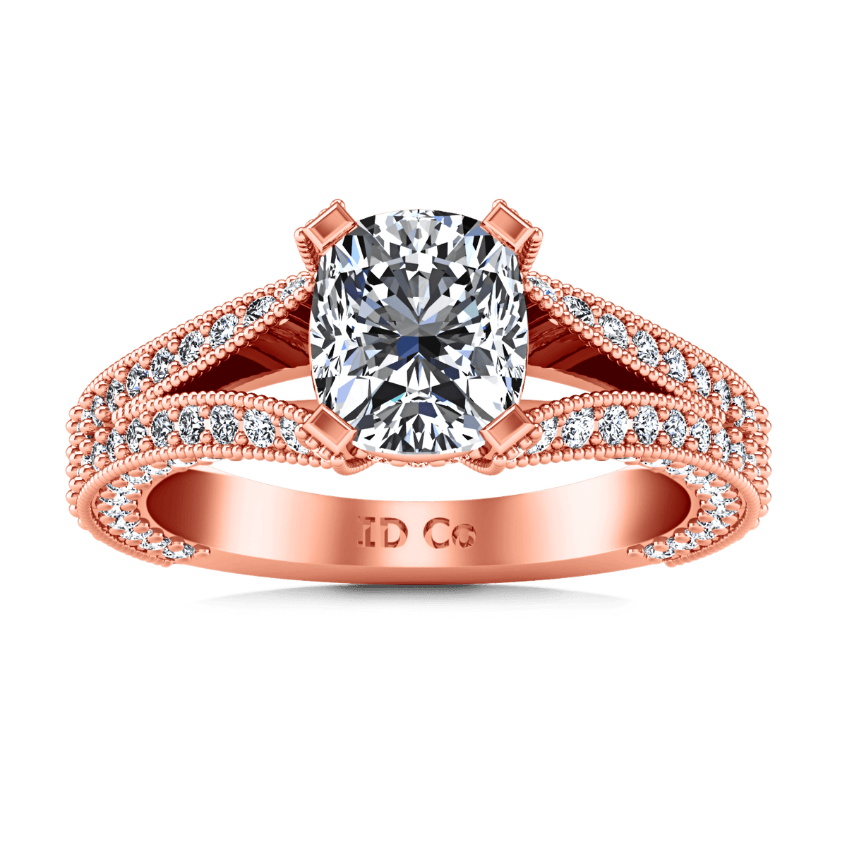 Pave Diamond Cushion Cut Engagement Ring Zahra 14K Rose Gold