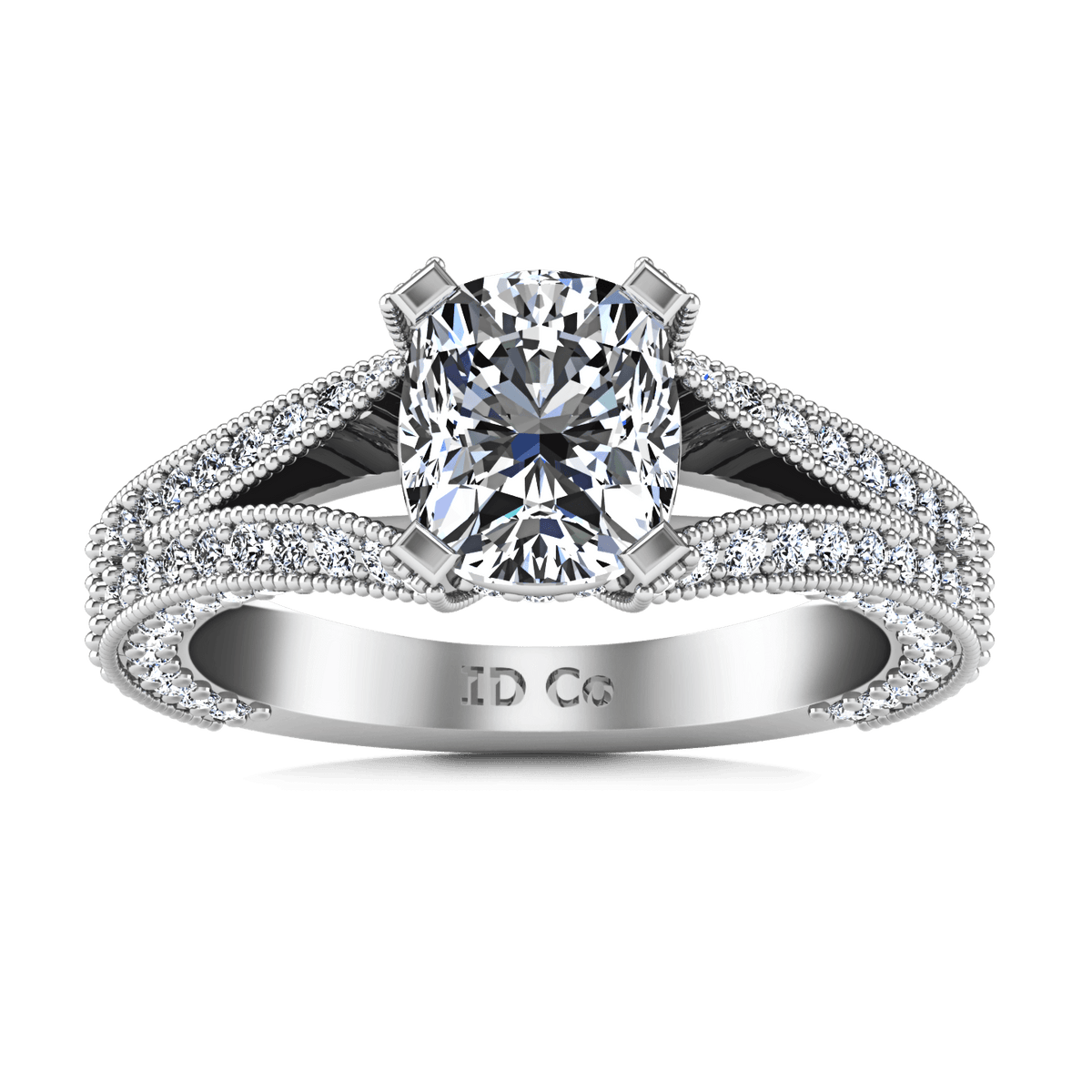 Pave Cushion Cut Diamond Engagement Ring Zahra 14K White Gold