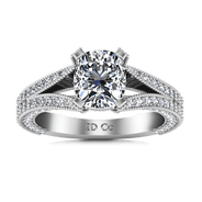 Pave Cushion Cut Diamond Engagement Ring Zahra 14K White Gold