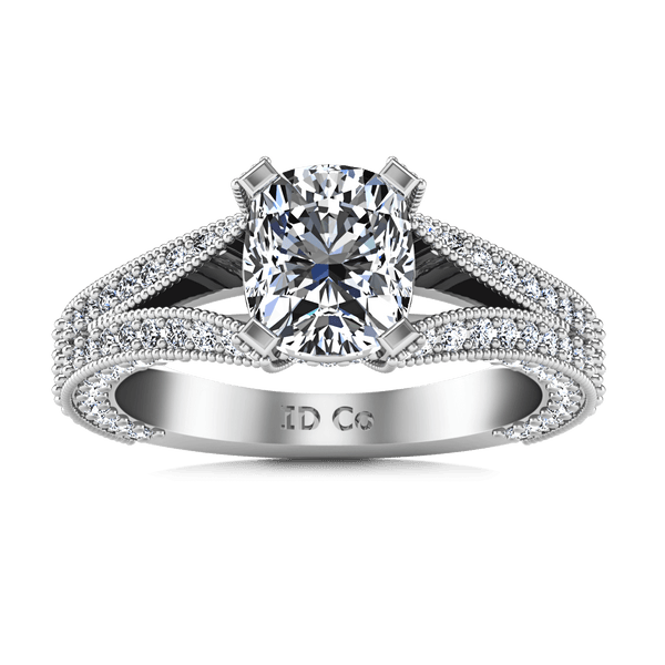 Pave Cushion Cut Diamond Engagement Ring Zahra 14K White Gold