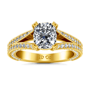 Pave Cushion Cut Engagement Ring Zahra 14K Yellow Gold