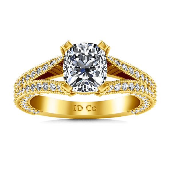 Pave Cushion Cut Engagement Ring Zahra 14K Yellow Gold