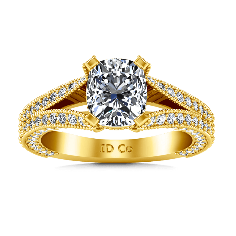 Pave Cushion Cut Engagement Ring Zahra 14K Yellow Gold