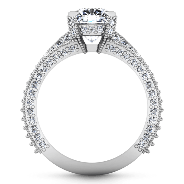 Pave Cushion Cut Diamond Engagement Ring Zahra 14K White Gold