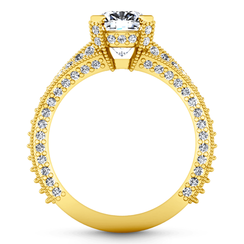 Pave Cushion Cut Engagement Ring Zahra 14K Yellow Gold