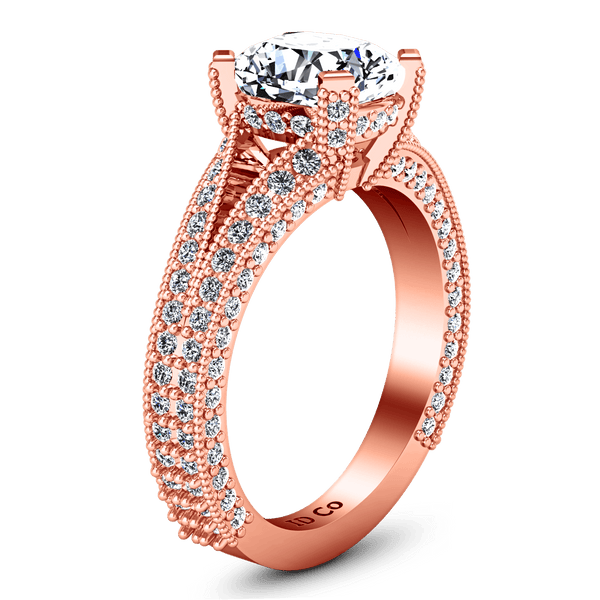 Pave Diamond Cushion Cut Engagement Ring Zahra 14K Rose Gold