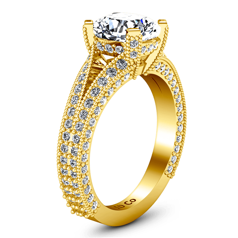 Pave Cushion Cut Engagement Ring Zahra 14K Yellow Gold