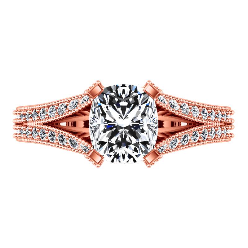 Pave Diamond Cushion Cut Engagement Ring Zahra 14K Rose Gold
