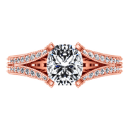 Pave Diamond Cushion Cut Engagement Ring Zahra 14K Rose Gold