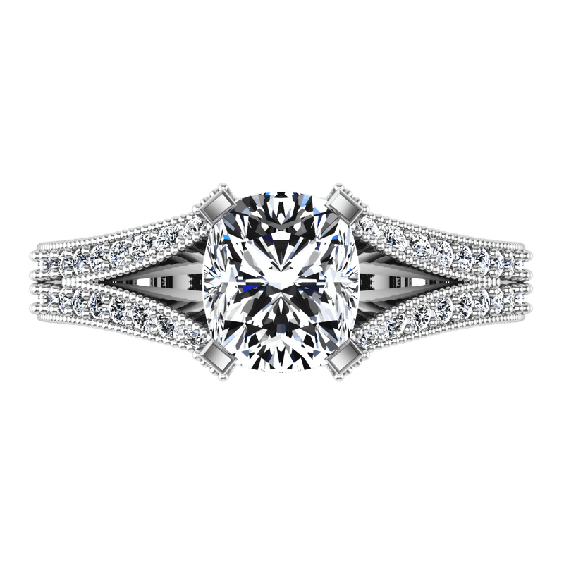 Pave Cushion Cut Diamond Engagement Ring Zahra 14K White Gold