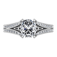 Pave Cushion Cut Diamond Engagement Ring Zahra 14K White Gold